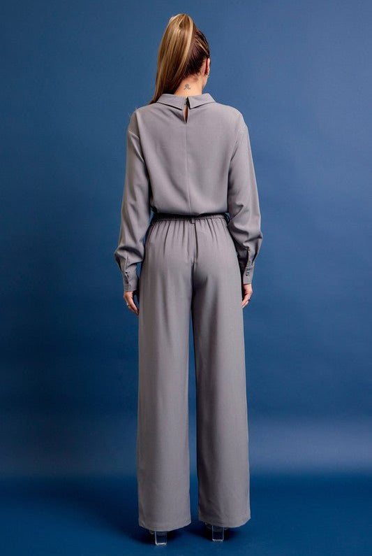 Woven Mock Neck Long Sleeve Pants Set - Bonitafashionrd Set