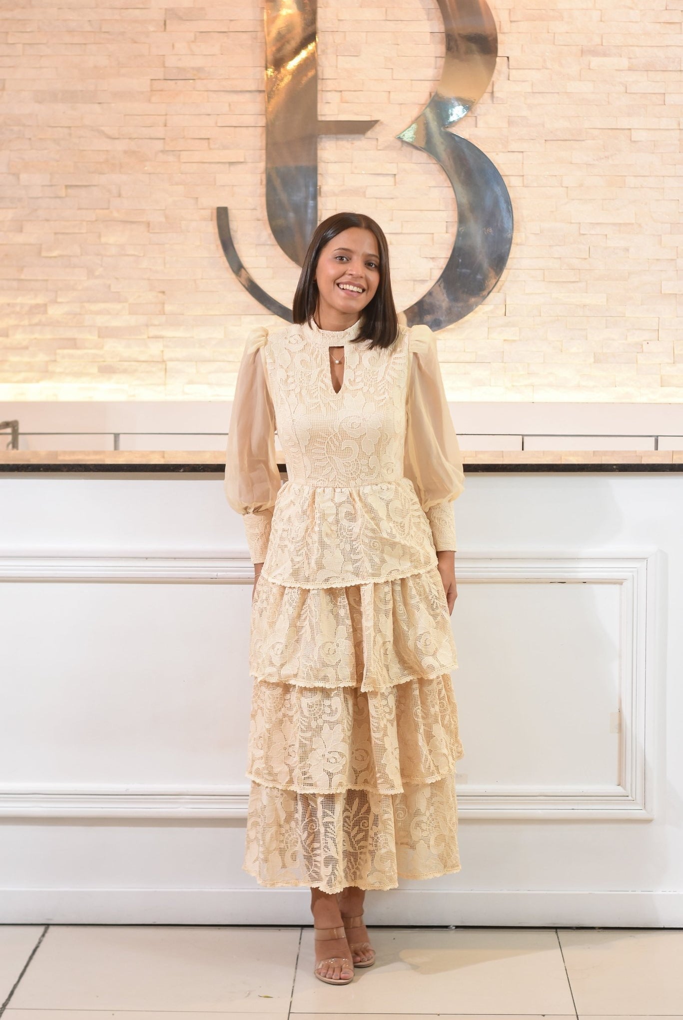 The Golden Holiday Rufle Dress Lace - Bonitafashionrd