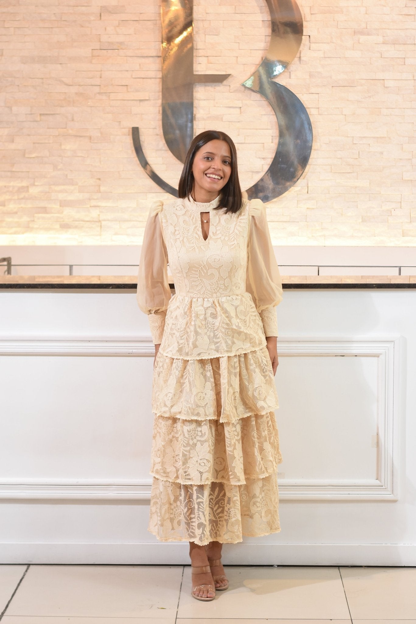 The Golden Holiday Rufle Dress Lace - Bonitafashionrd