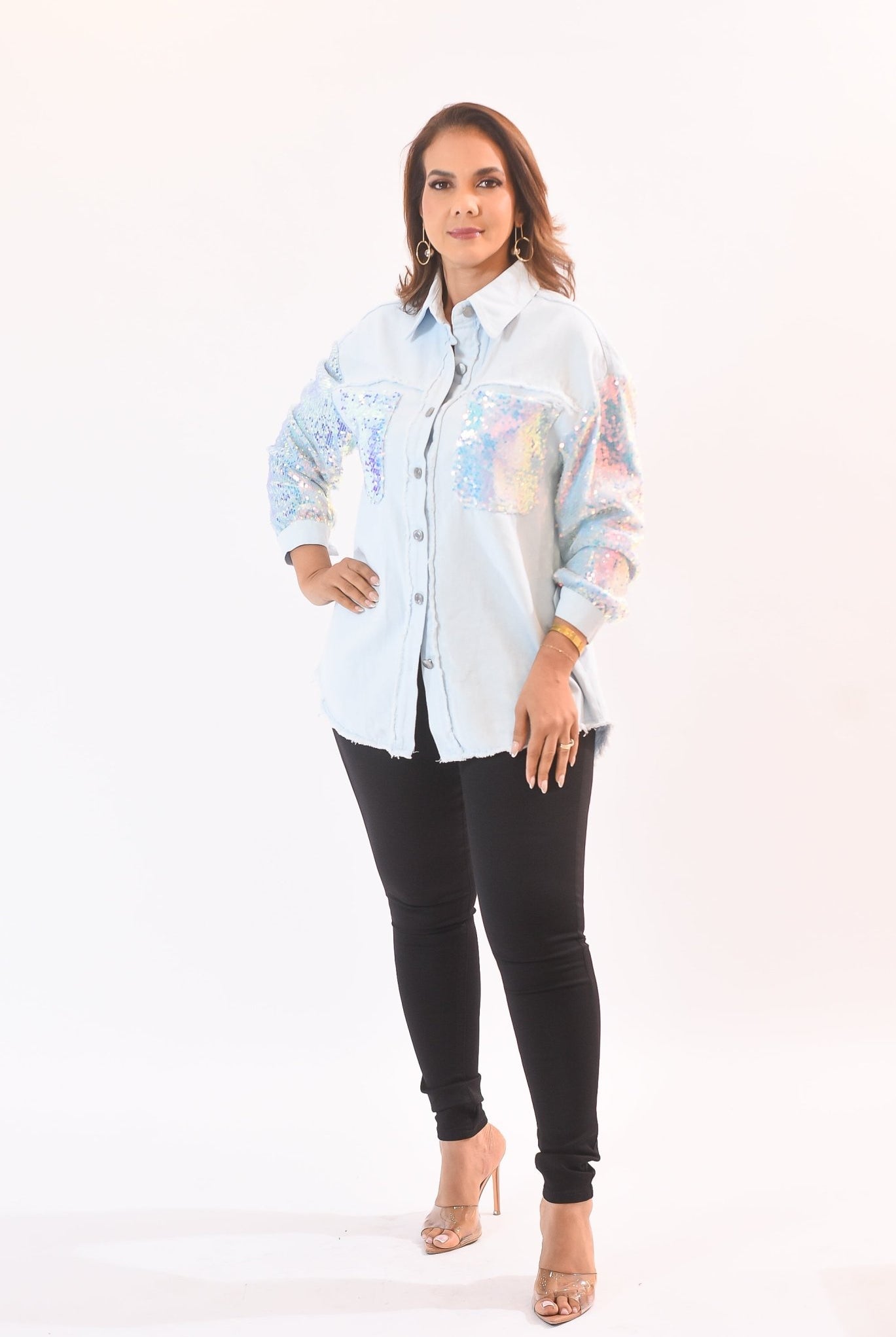 My Glitter Denim Shirt Blue - Bonitafashionrd