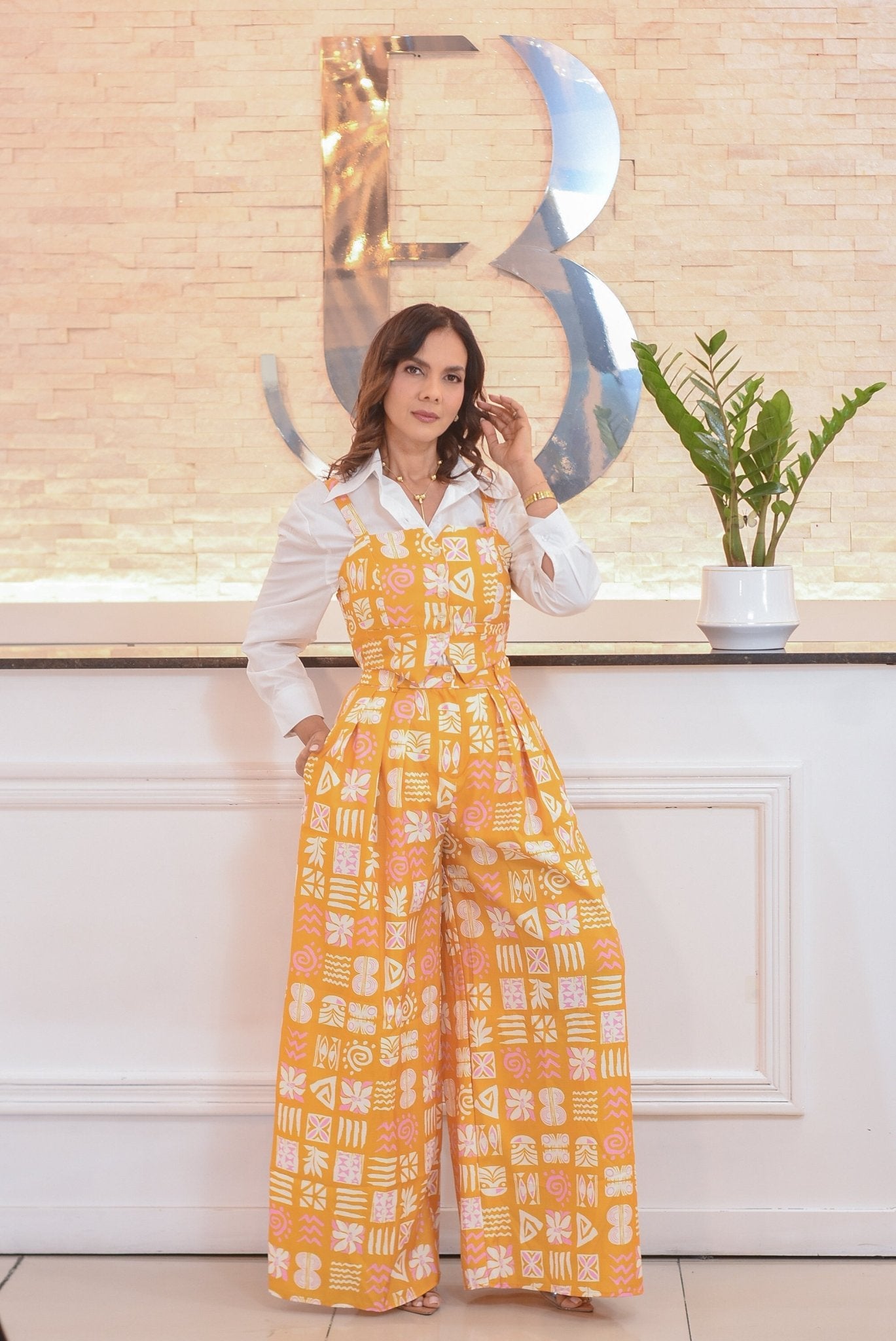 Lovely yellow floral print pants set - Bonitafashionrd Set