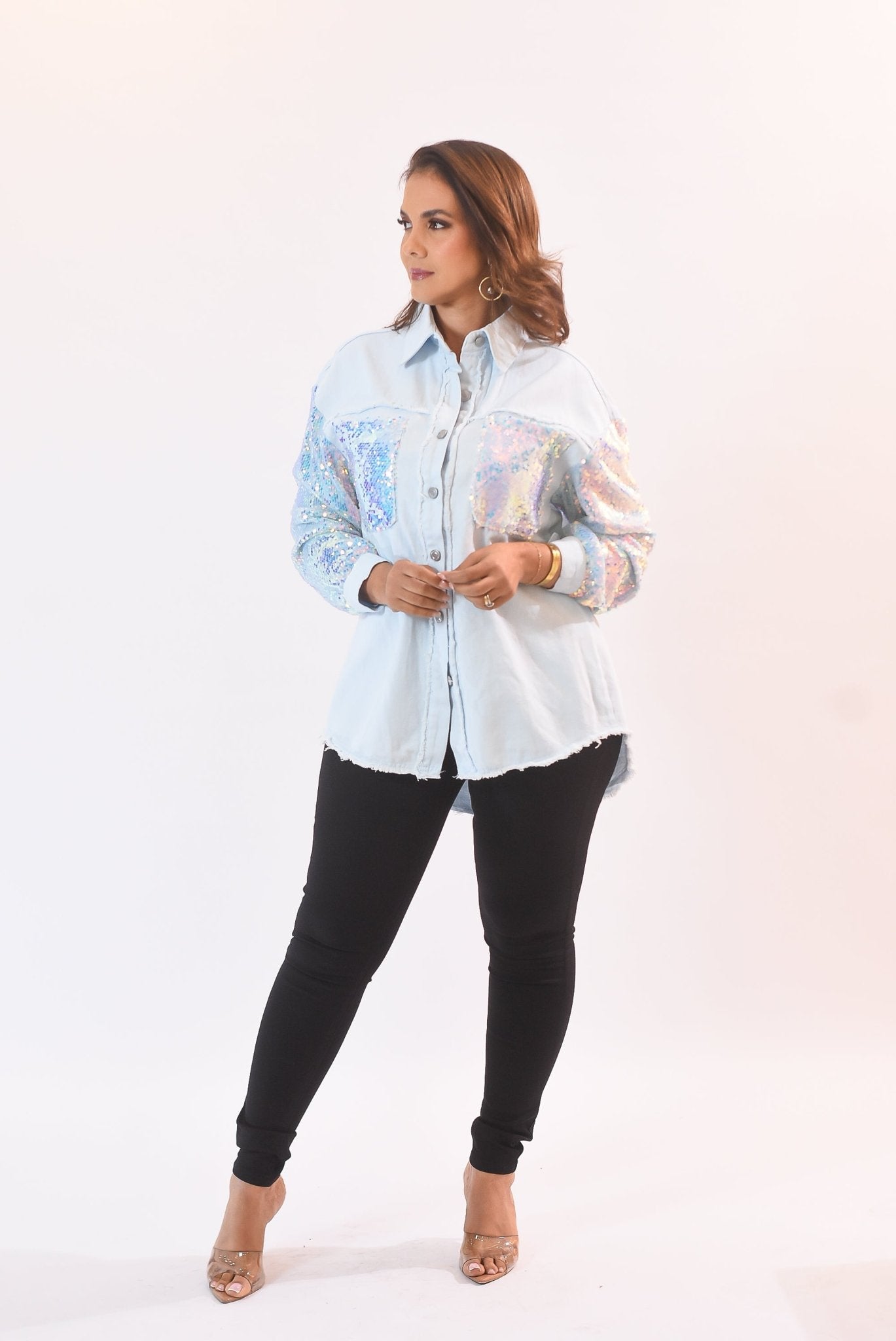 My Glitter Denim Shirt Blue - Bonitafashionrd