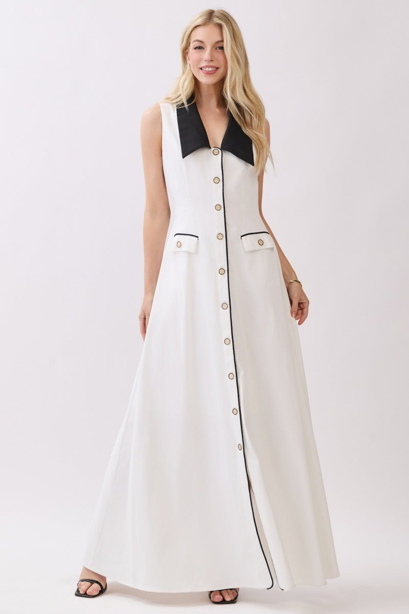 The Golden Holiday Maxi Dress white and Black - Bonitafashionrd