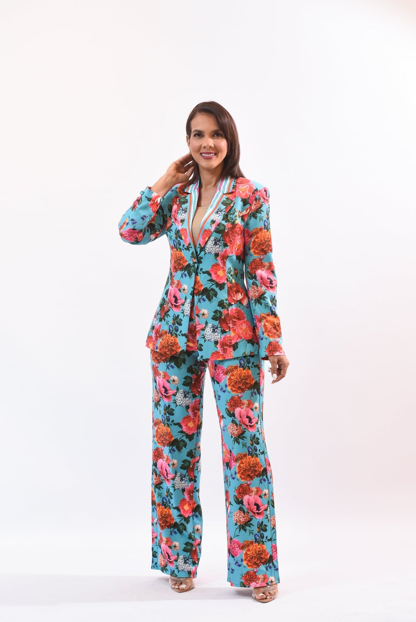 Full Of Flowers Jacket Pant Set - Bonitafashionrd
