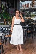 White dress with belt - Bonitafashionrd Dress