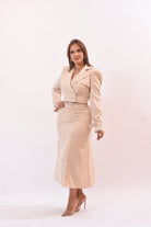 Elegant Jacket Skirt Set Beige - Bonitafashionrd