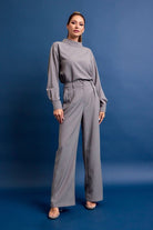 Woven Mock Neck Long Sleeve Pants Set - Bonitafashionrd Set