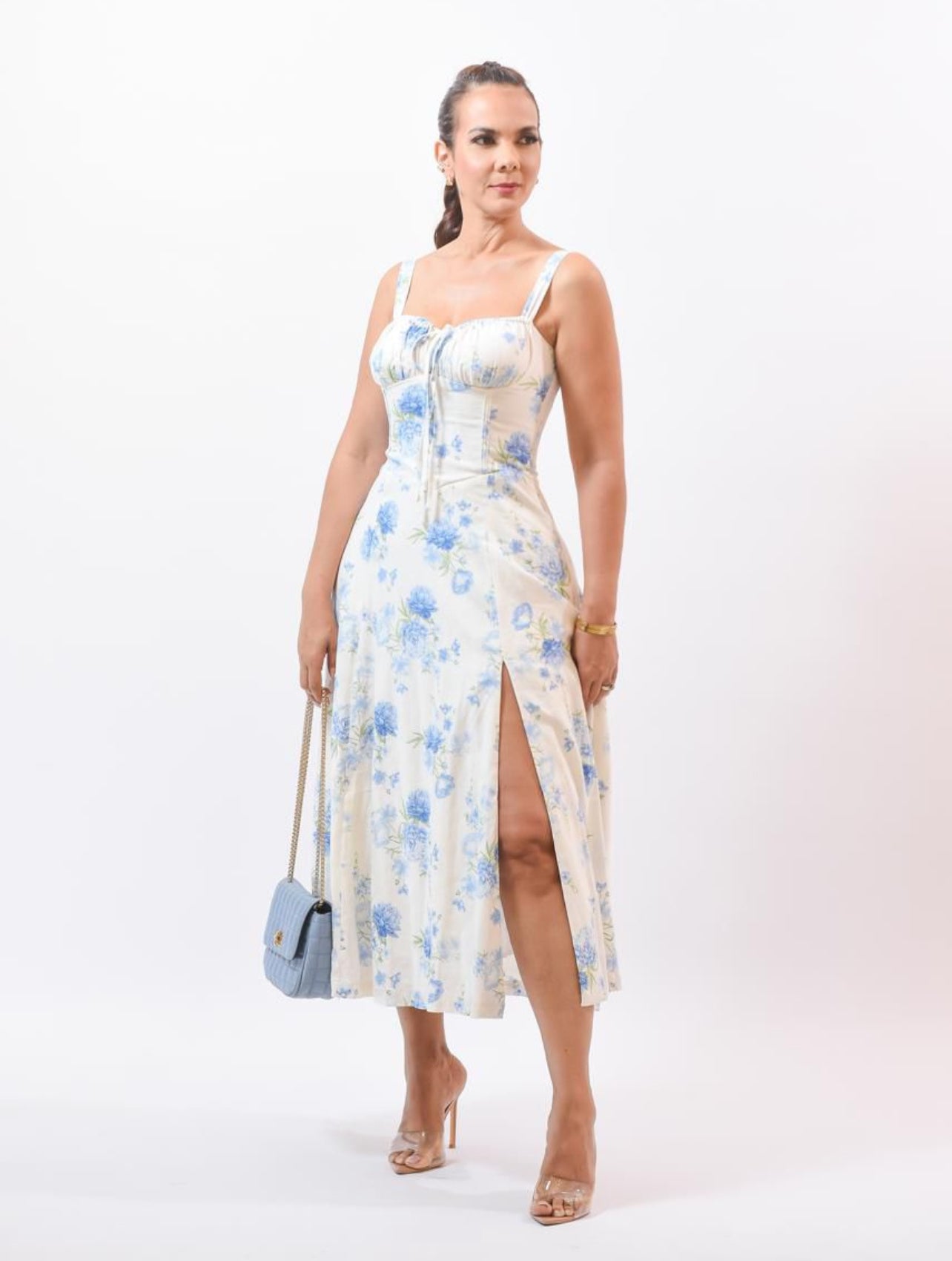 The Floral Blue Dress - Bonitafashionrd