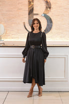 The Golden Holiday Higtlow Silk Midi Dress - Bonitafashionrd