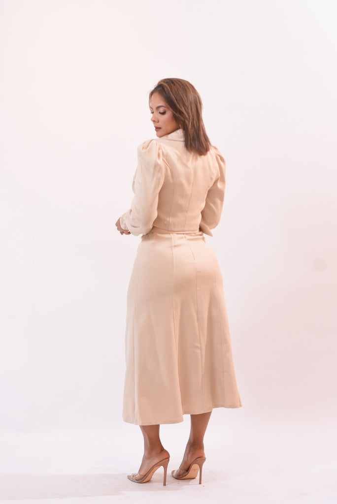 Elegant Jacket Skirt Set Beige - Bonitafashionrd