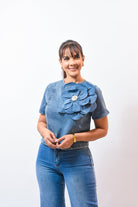 The Denim Flower Blouse - Bonitafashionrd