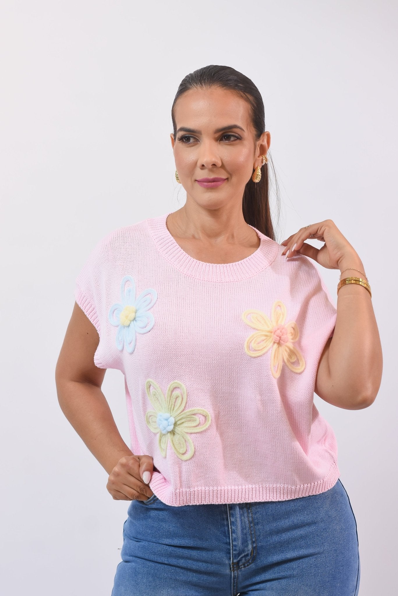 Stunning Color Flower Sweater Pink - Bonitafashionrd