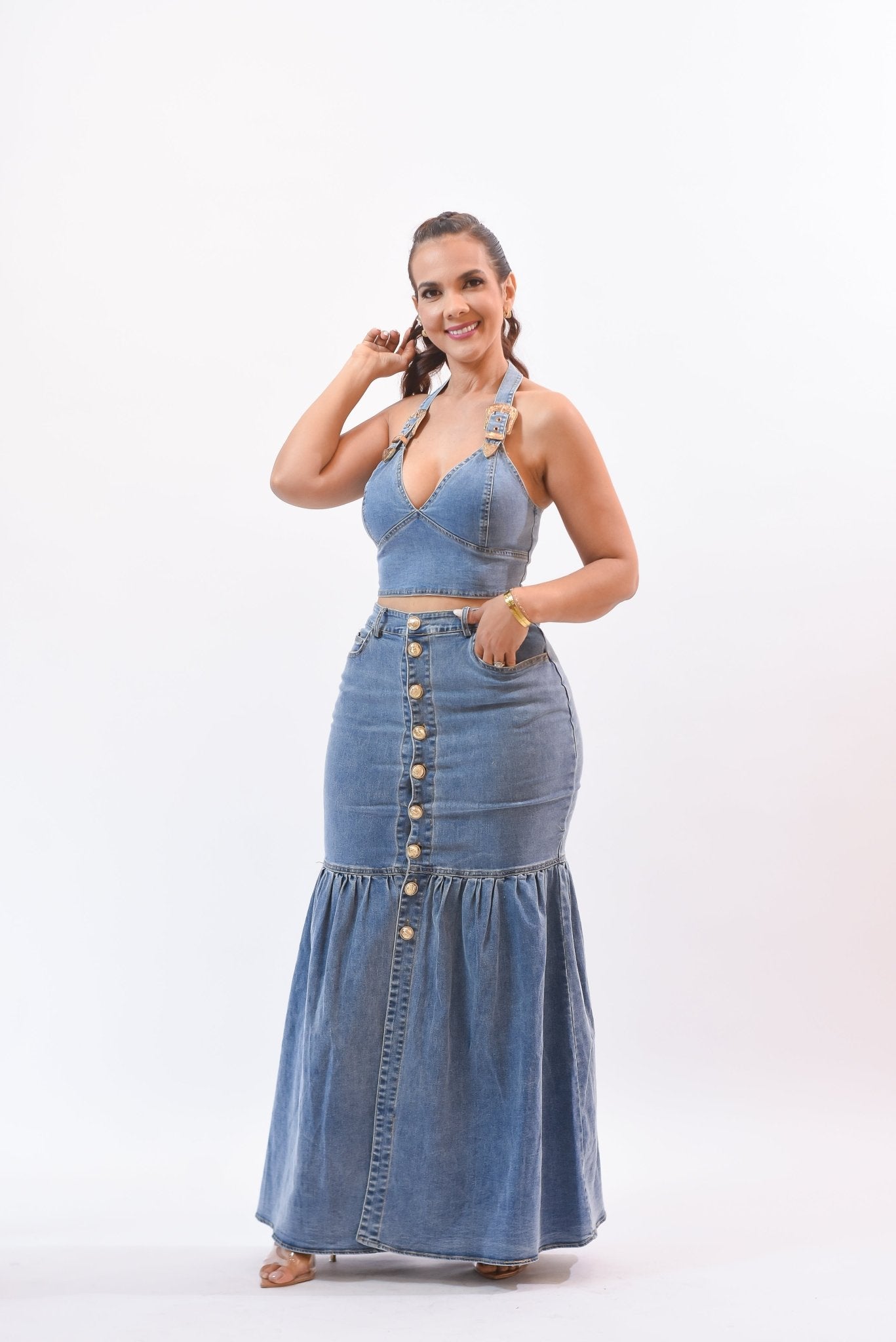 Just The Talent Denim Skirt Set - Bonitafashionrd