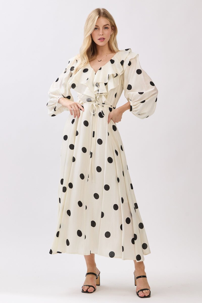 The Golden Holiday Poldot Maxi Dress Rufle - Bonitafashionrd