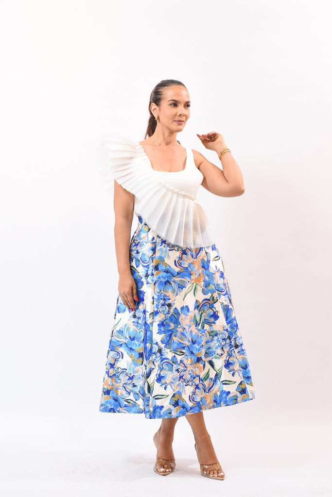 Elegant Flowers Skirt Blue - Bonitafashionrd