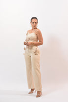 Just Fashion Crop Pant Set Beige - Bonitafashionrd