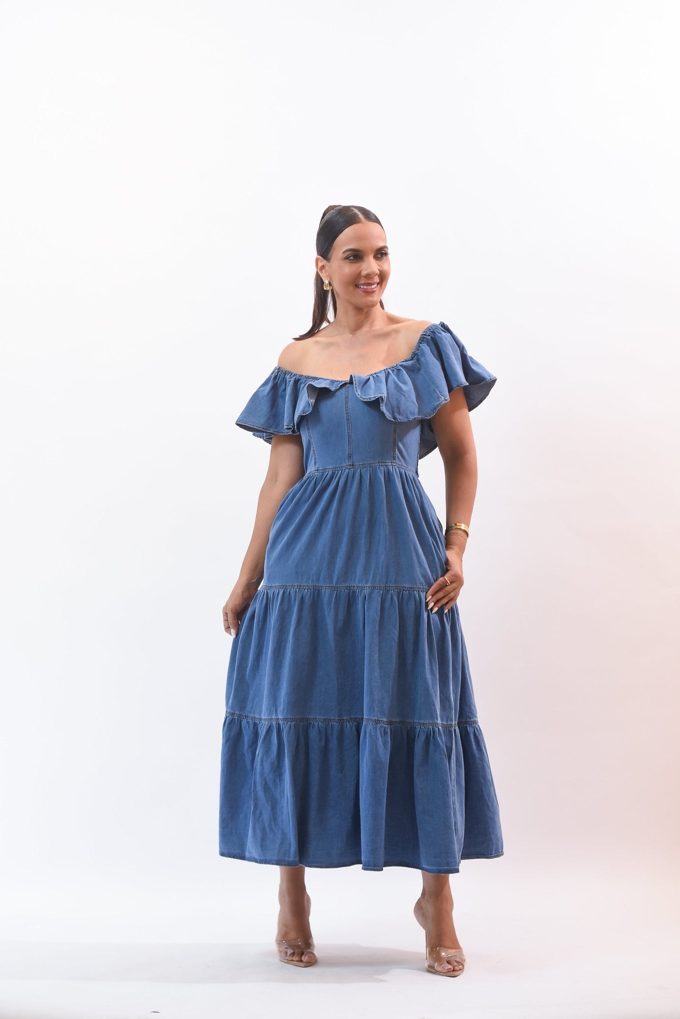 My Pretty Off Shoulder Denim Dress - Bonitafashionrd