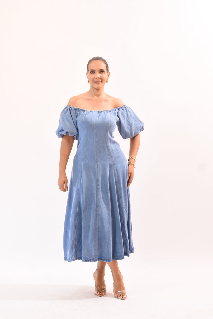 Beauty Day Denim Dress Off Shoulder - Bonitafashionrd