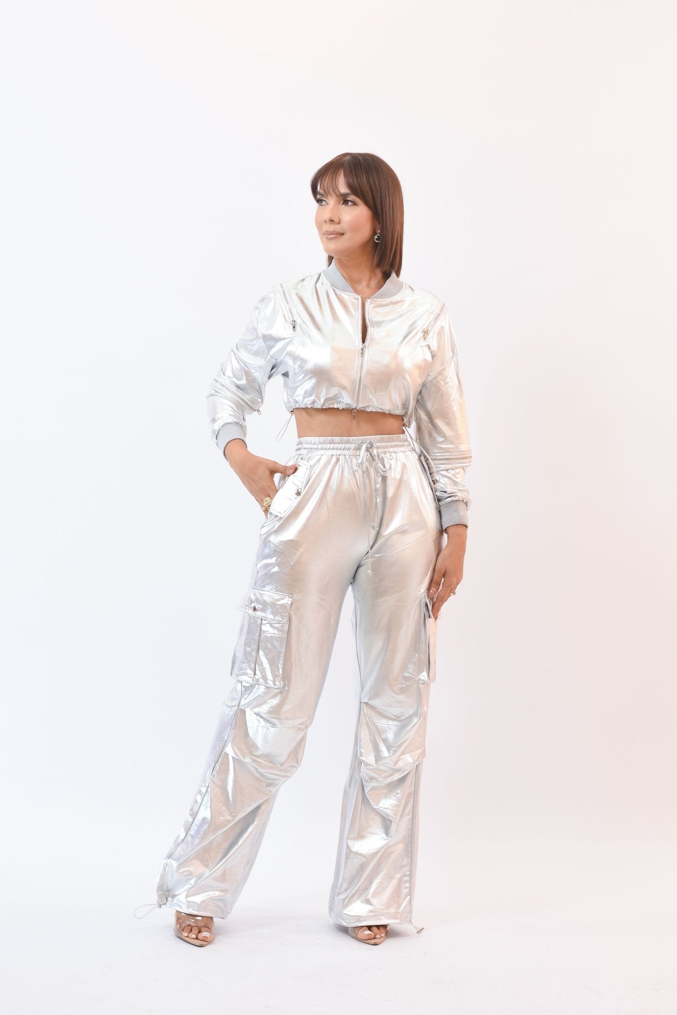 Stunning Metalic Pant Set Silver - Bonitafashionrd