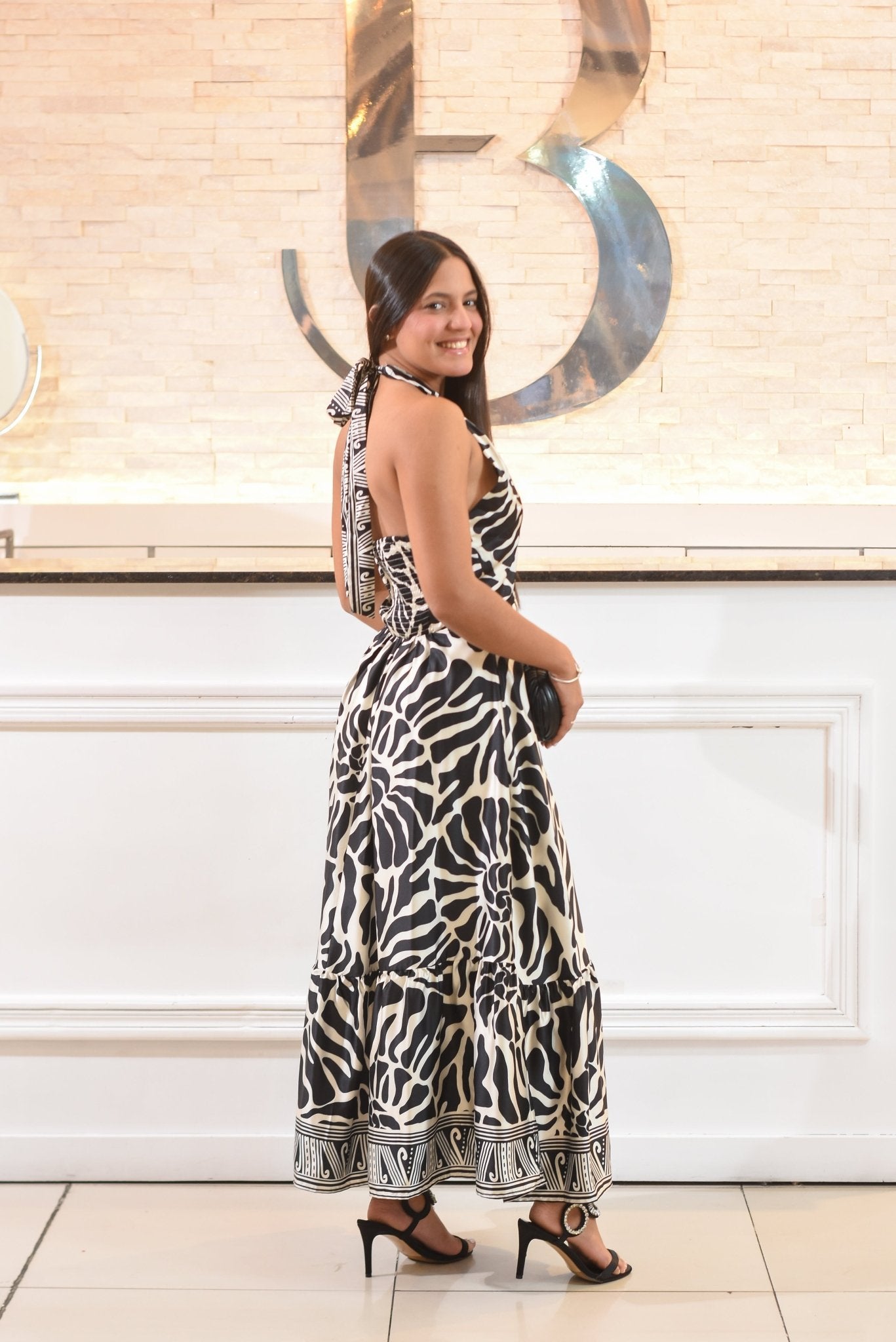 The Golden Holiday Halter Maxi Dress - Bonitafashionrd