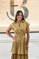 The Golden Holiday Midi Dress Rufle - Bonitafashionrd