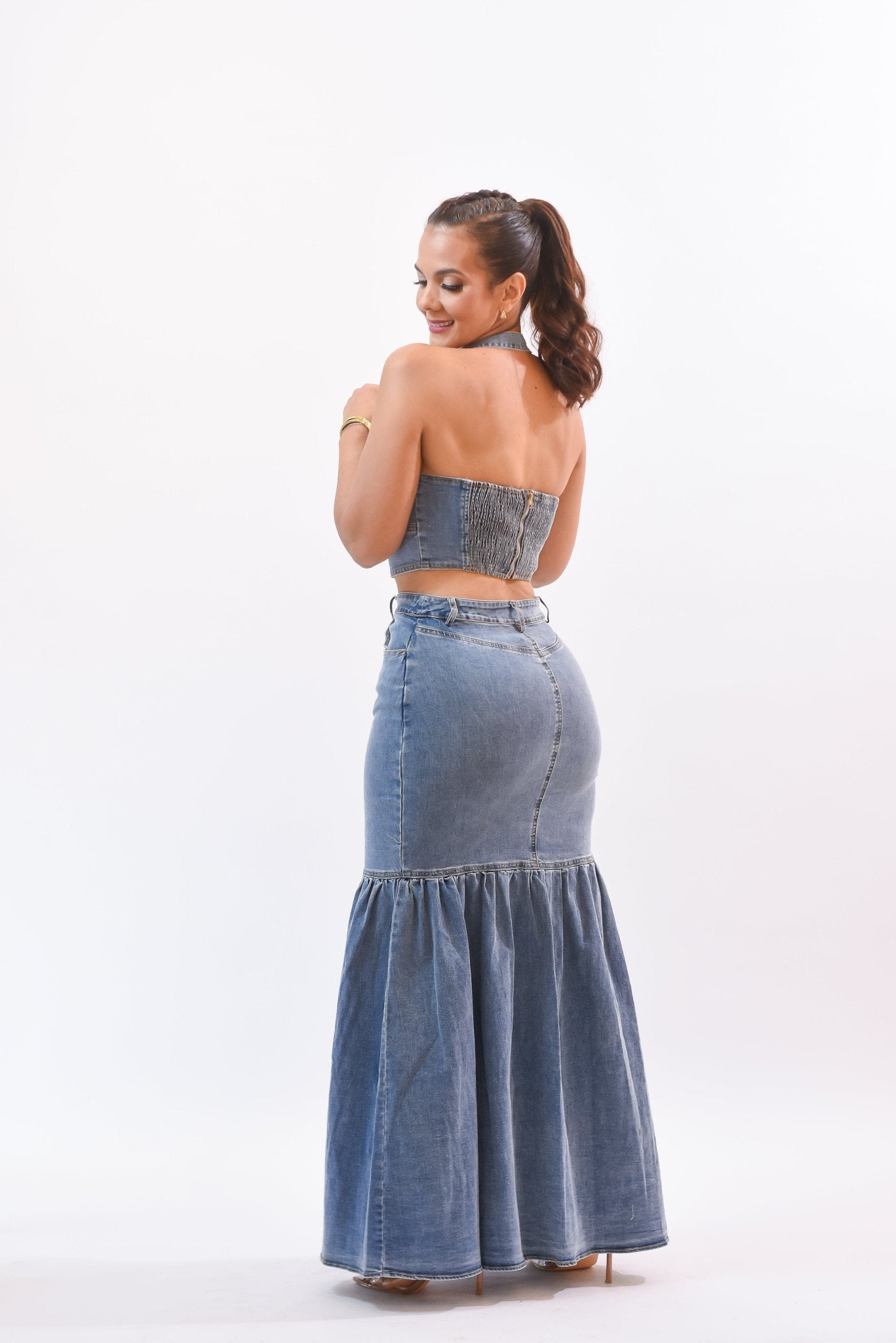 Just The Talent Denim Skirt Set - Bonitafashionrd