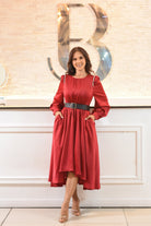 The Golden Holiday Higtlow Silk Midi Dress - Bonitafashionrd