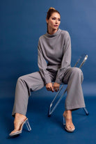 Woven Mock Neck Long Sleeve Pants Set - Bonitafashionrd Set