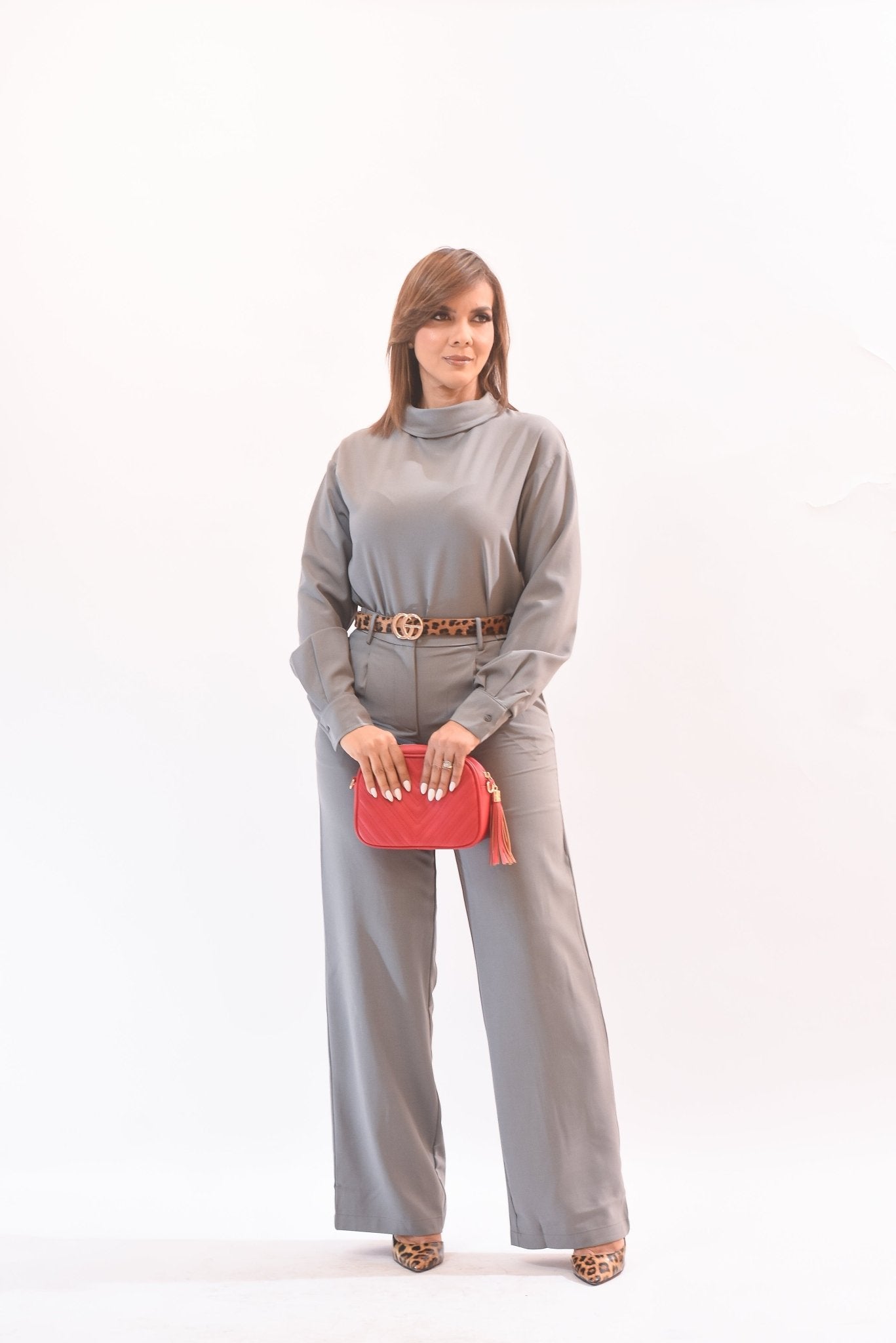 Woven Mock Neck Long Sleeve Pants Set - Bonitafashionrd Set