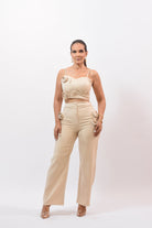 Just Fashion Crop Pant Set Beige - Bonitafashionrd