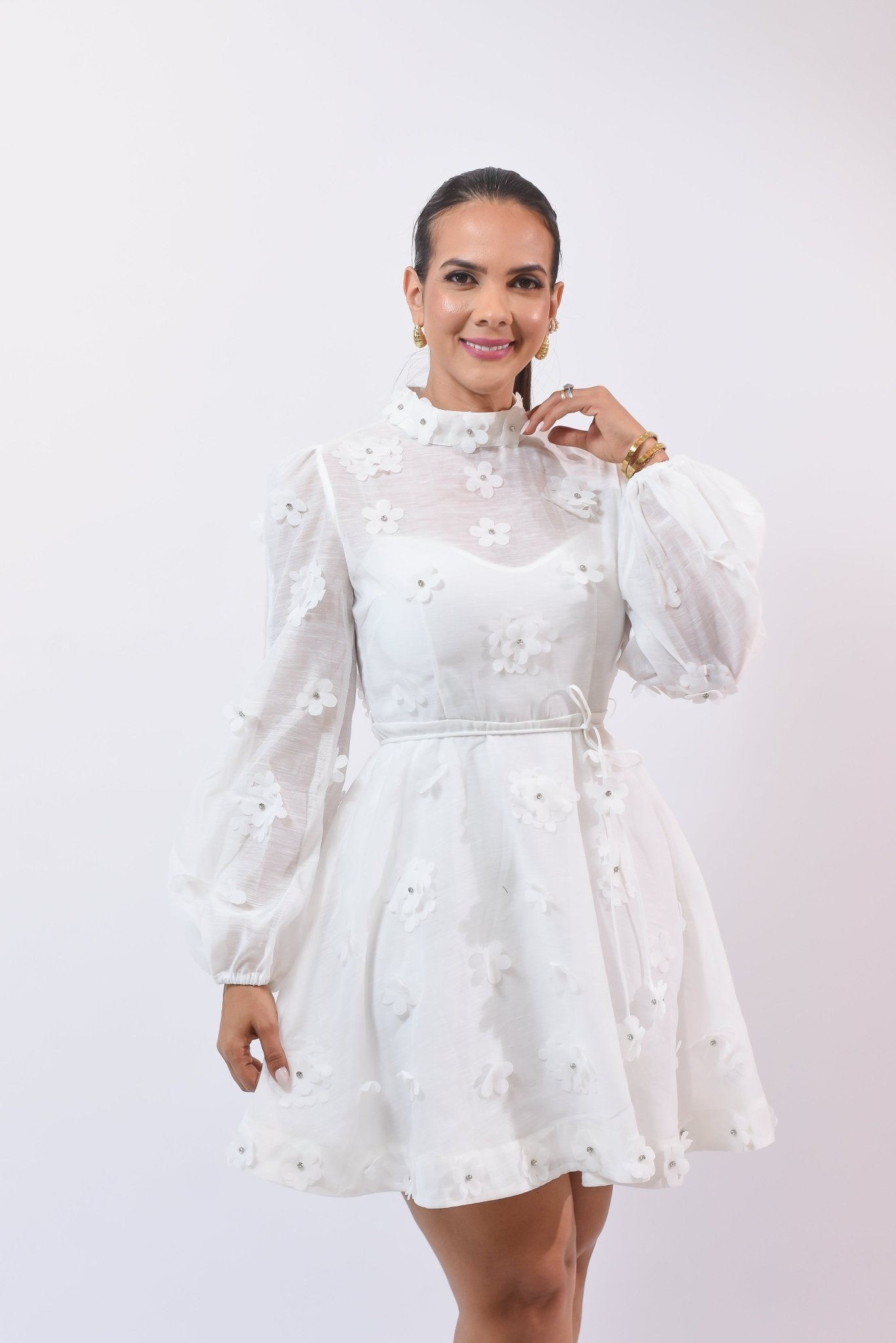 Sophisticated Flower Dress White - Bonitafashionrd