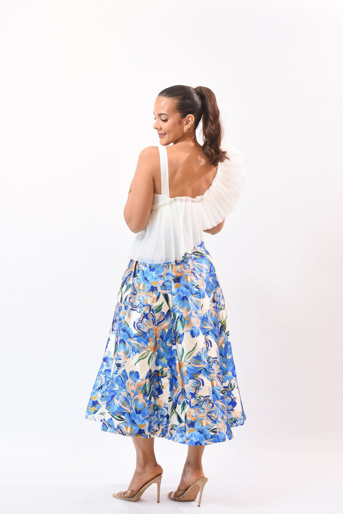 Elegant Flowers Skirt Blue - Bonitafashionrd