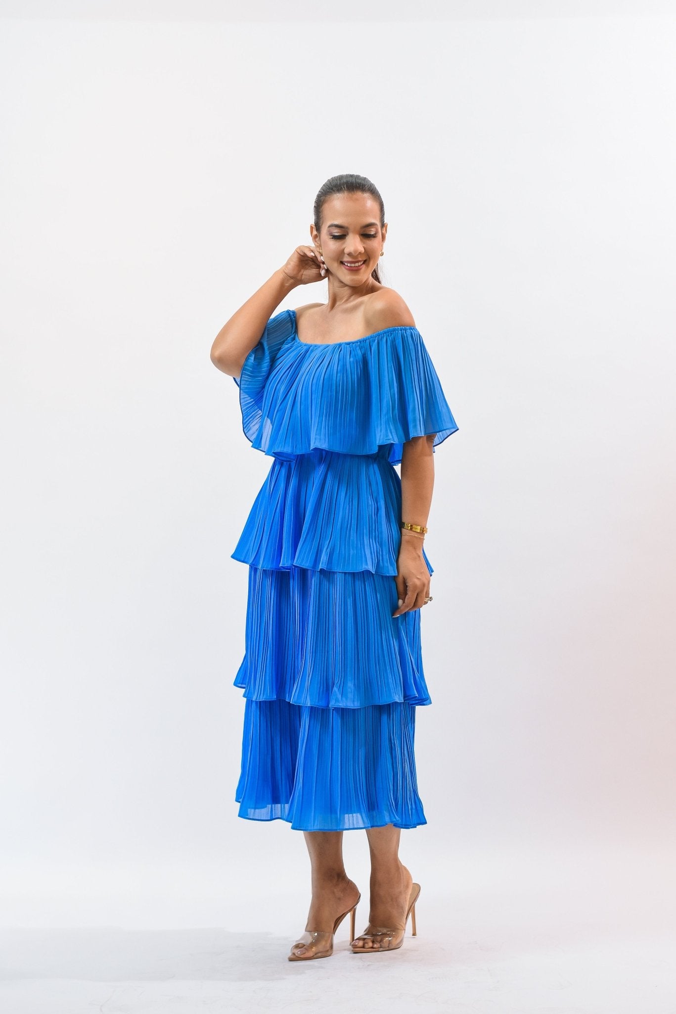 Essential Off Shoulder Dress Blue - Bonitafashionrd