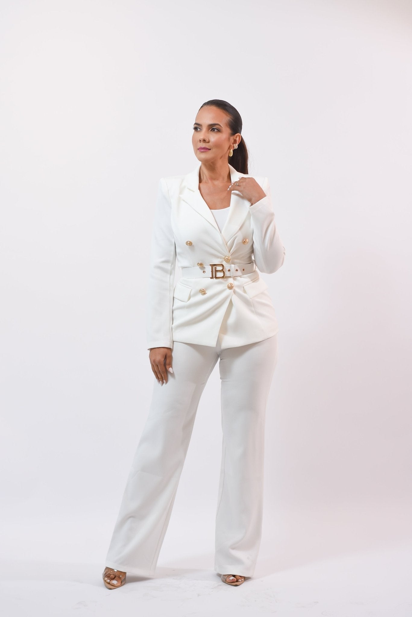 My Stunning Jacket Pant Set White - Bonitafashionrd