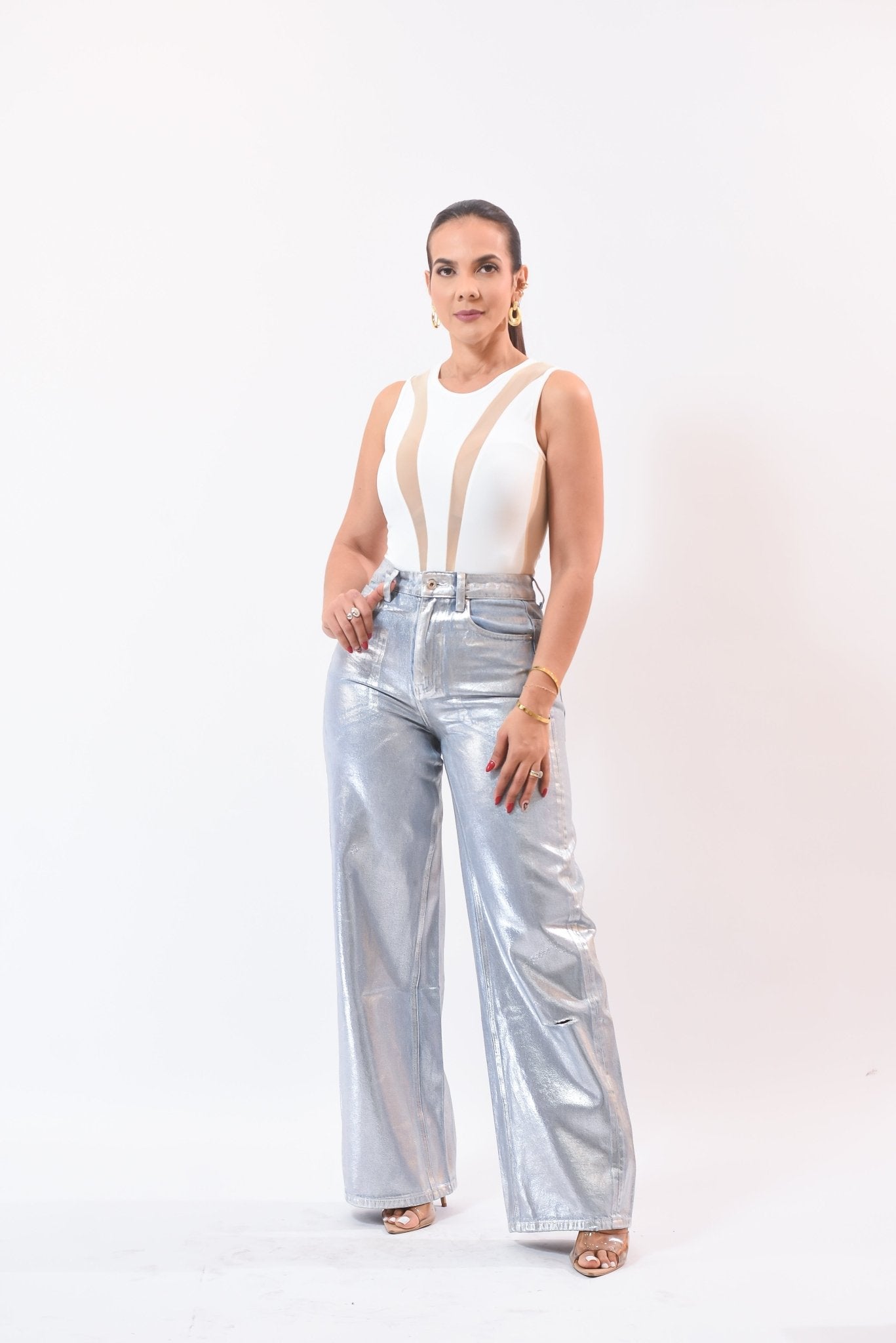 Just Me Fashion Metalic Pant Silver - Bonitafashionrd