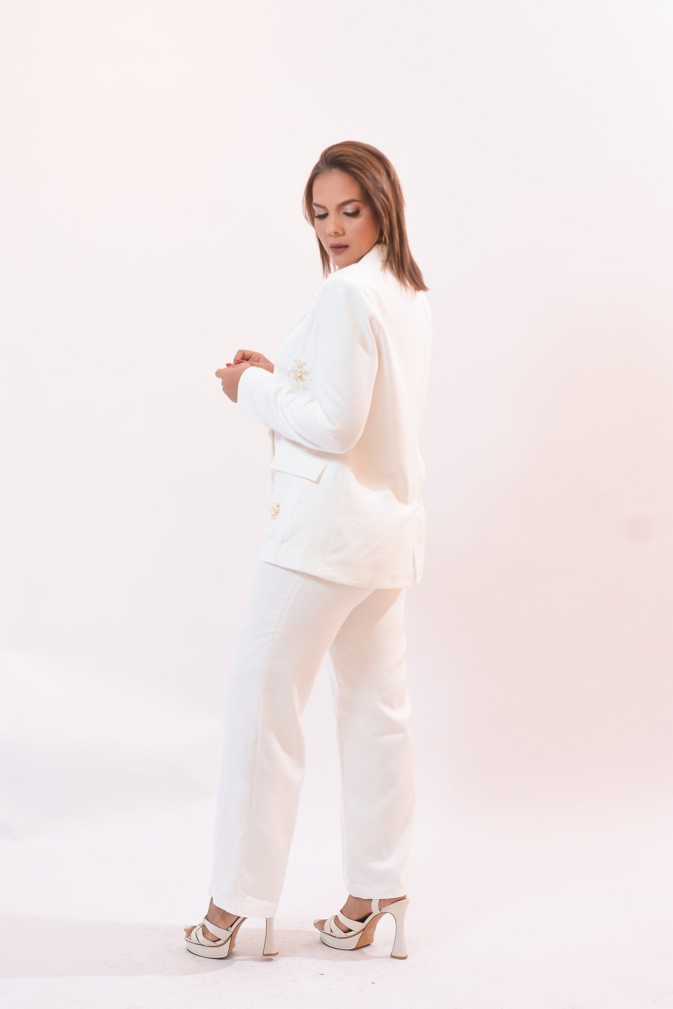 Shine Like Always Jacket Pant Set White - Bonitafashionrd