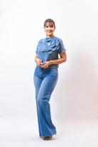 The Denim Flower Blouse - Bonitafashionrd