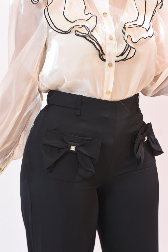 My Stylist Ribbon Pant Black - Bonitafashionrd