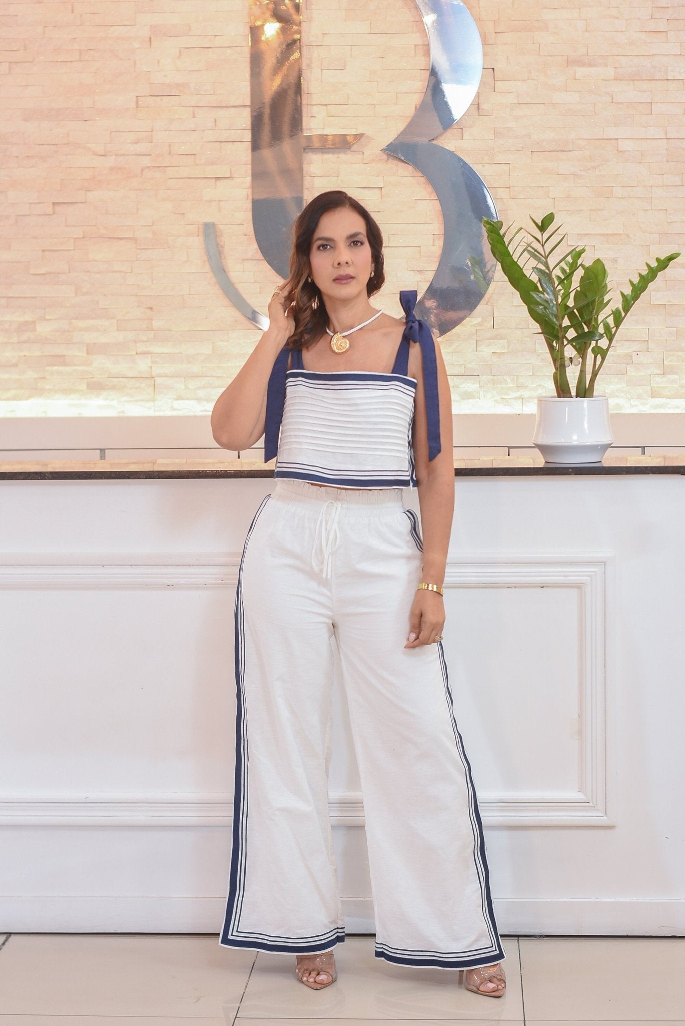 My pants set white linen - Bonitafashionrd Set