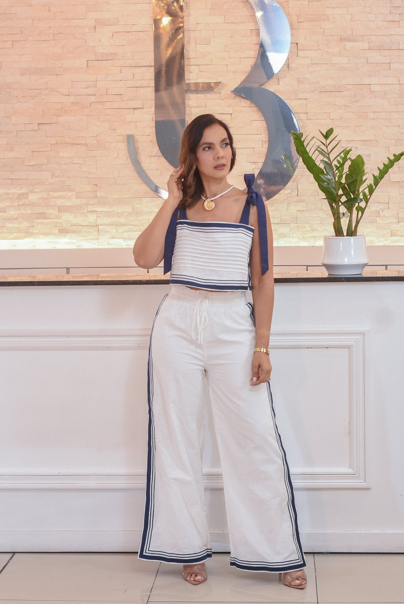 My pants set white linen - Bonitafashionrd Set