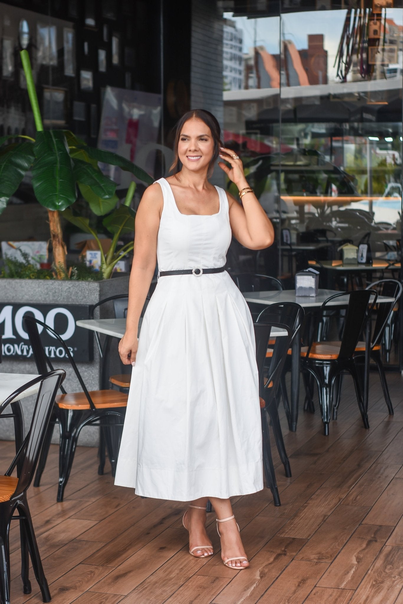 White dress with belt - Bonitafashionrd Dress