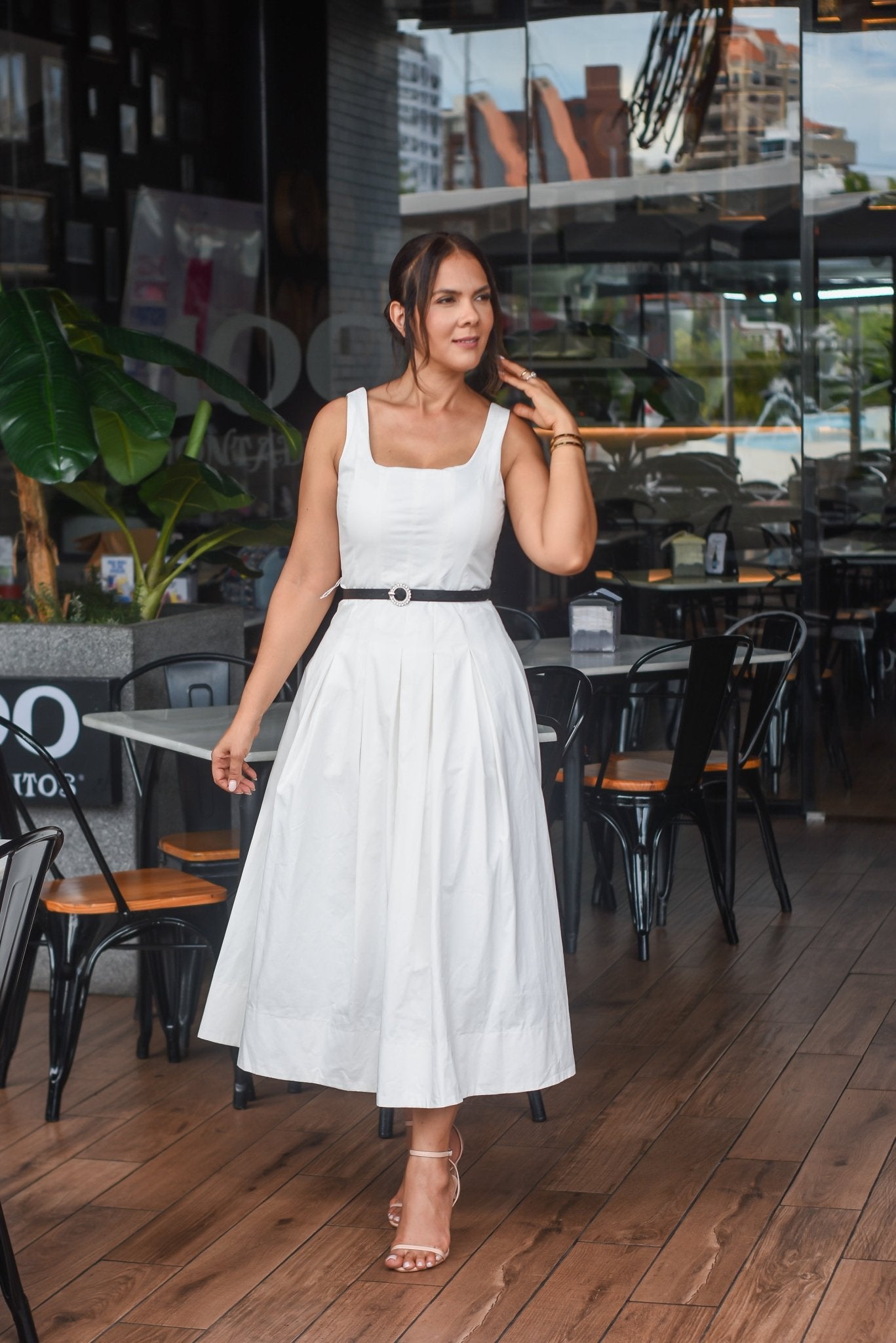 White dress with belt - Bonitafashionrd Dress