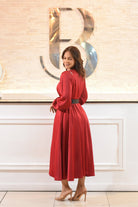 The Golden Holiday Higtlow Silk Midi Dress - Bonitafashionrd