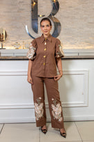Get The Look Line Pant Set Embroil Flower