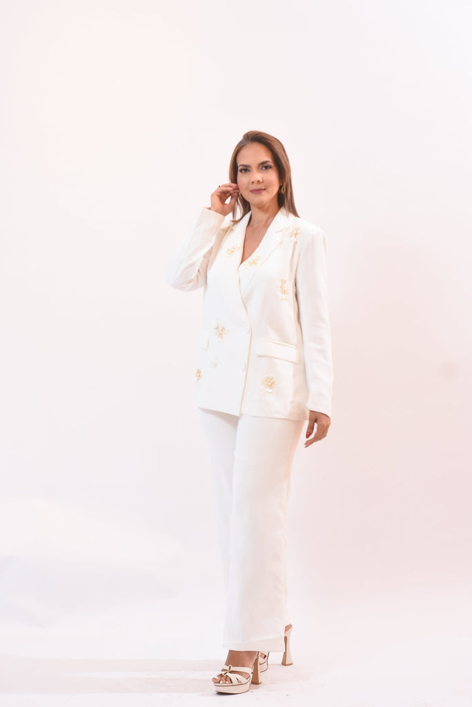 Shine Like Always Jacket Pant Set White - Bonitafashionrd