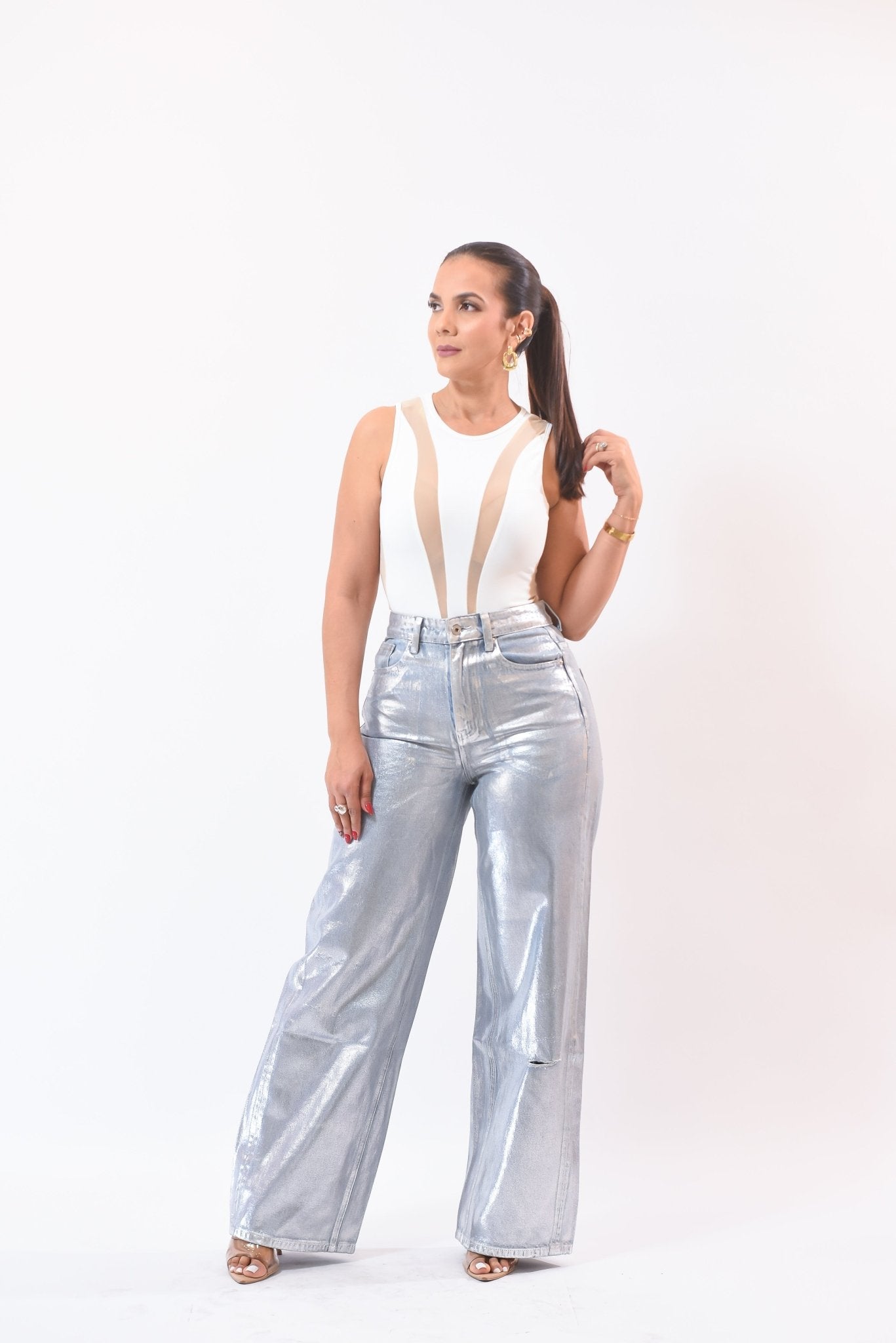 Just Me Fashion Metalic Pant Silver - Bonitafashionrd