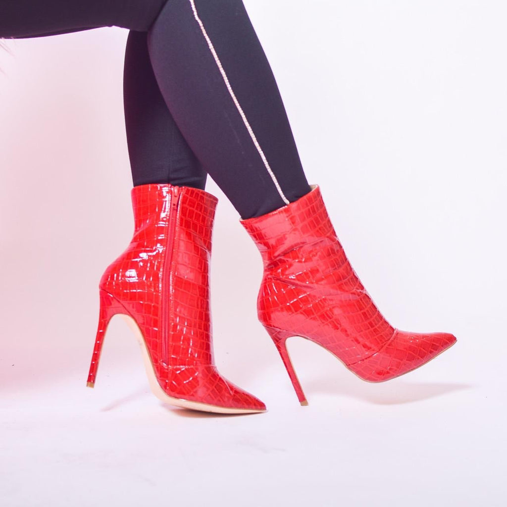 Red Boots Faux Leather Fashion - Bonitafashionrd Boot
